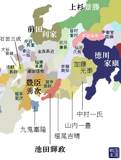 文禄年間の東海・北陸の諸大名配置_地図